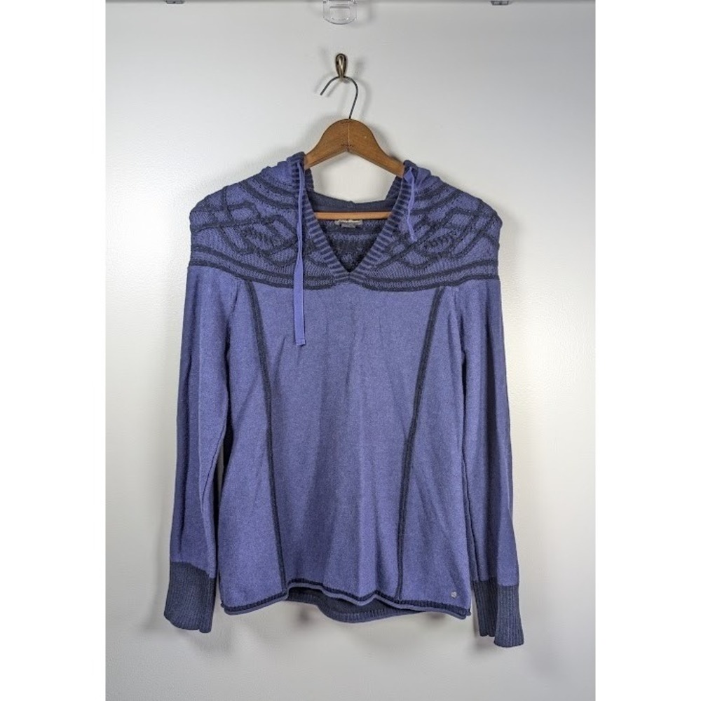 Eddie Bauer Knit Hoodie Sweater Women's Large Celtic Shasta Fairy Purple Cable